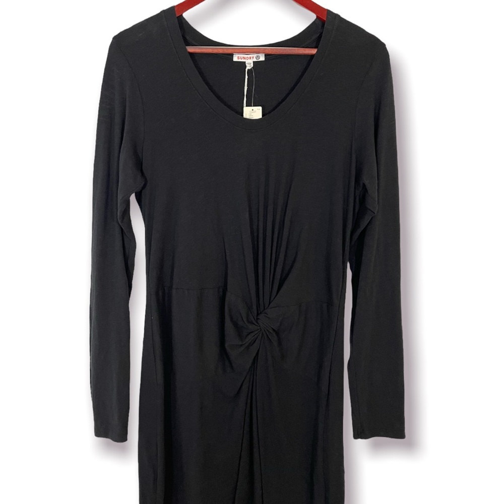 Anthropologie Sundry Twist Front Long sleeve Black Midi Dress XL NWT - Picture 7 of 9